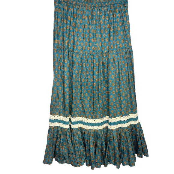 NWT Luna Moon Prairie Peasant Crocheted Accent Maxi Teal Skirt Size Medium - Picture 8 of 13